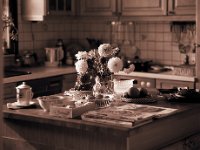 Küchenblick mit Blumenstrauß  Canham DLC 45; Tele-Xenar 5.5/240, Kodak 320 TXP@250