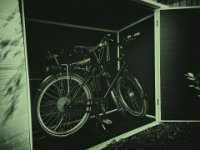 Fahrradgarage  Pentax K-01, Vintage-Fotoplatte : Fahrrad, Fahrradgarage, Garten Erlenstraße