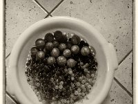 Eine Schüssel Beeren  Pentax K-01, SMC 1.8/43 Ltd., Retro Sepia Bearbeitung - 10.07.2016 - : Beeren, Johannisbeeren, Schüssel, Stachelbeeren, Stillleben