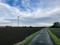 Feldweg zwischen Äckern  iPhone 8 plus  - 31.Oktober 2021 - : Landschaft, Windräder, Felder, Feldweg, Herbst