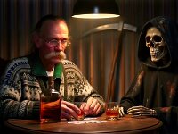 Ich spiele schon ewig mit ihm um Lebenszeit; bisher habe ich gewonnen.  Eigene Fotografie und "Image Playground"  Bearbeitung  - 30.09.2026 -